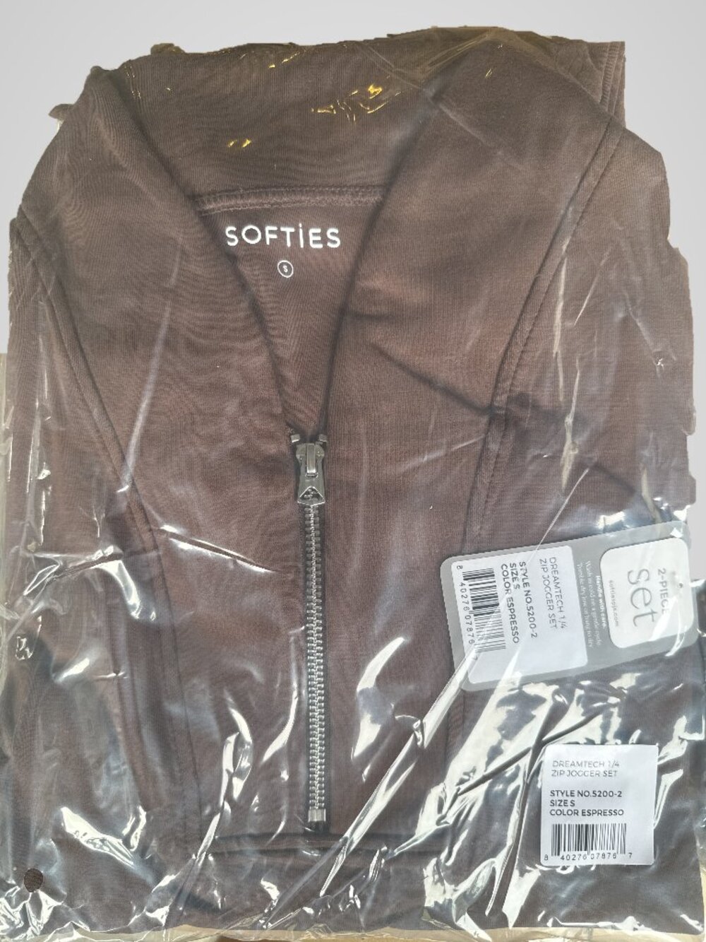 NWT Softies DreamTech 1/4 Zip Jogger Set Women's Small Espresso 2-Piece